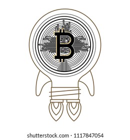 bitcoin with circuit lines and rocket