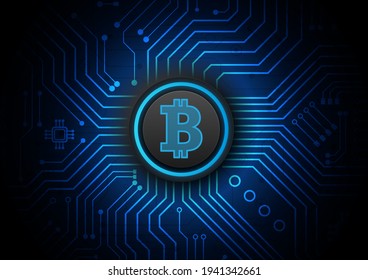 Bitcoin Circuit technology background with hi-tech digital data connection system and computer electronic design