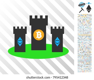 Bitcoin Citadel pictograph with 700 bonus bitcoin mining and blockchain clip art. Vector illustration style is flat iconic symbols design for bitcoin software.