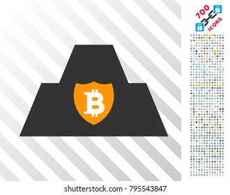 Bitcoin Citadel pictograph with 700 bonus bitcoin mining and blockchain symbols. Vector illustration style is flat iconic symbols design for blockchain apps.