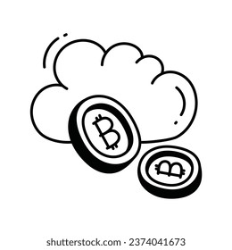 Bitcoin cloud doodle Icon Design illustration. Science and Technology Symbol on White background EPS 10 File