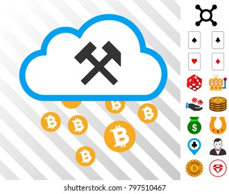 Bitcoin Cloud Hammers icon with bonus casino pictures. Vector illustration style is flat iconic symbols. Designed for casino websites.