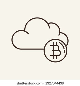 Bitcoin cloud line icon. Internat, network, virtual money. Finance concept. Can be used for topics like cryptocurrency, digital storage, database