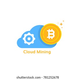 bitcoin cloud mining like cryptocurrency profit. concept of crypto currency extraction or production using clouds computing. flat style trend modern logotype graphic design on white background