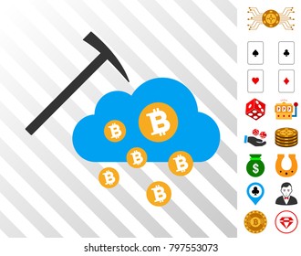 Bitcoin Cloud Mining pictograph with bonus casino design elements. Vector illustration style is flat iconic symbols. Designed for gamble gui.