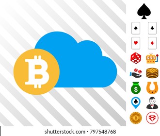 Bitcoin Cloud pictograph with bonus gamble graphic icons. Vector illustration style is flat iconic symbols. Designed for casino apps.