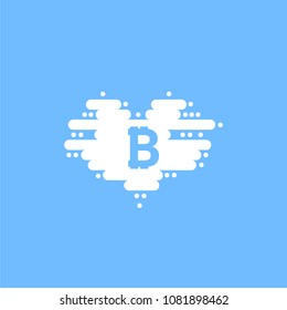Bitcoin in cloud in the shape of a heart with shadow and blue sky background