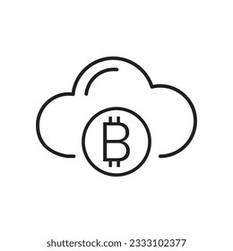 Bitcoin cloud storage, mining chain cryptocurrency isolated outline icon. digital money exchange data center. Crypto transactions, money transfers, cyber space, trade and investment