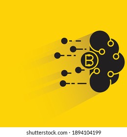 bitcoin and cloud technology with shadow on yellow background vector