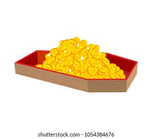 Bitcoin in coffin. Fall of crypto currency. Currency quotes are falling.
