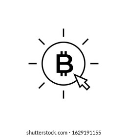 Bitcoin coin with arrow click - click here, buy bitcoin -line icon.