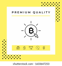 Bitcoin coin with arrow click - click here, buy bitcoin -line icon.