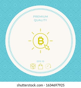Bitcoin coin with arrow click - click here, buy bitcoin -line icon.
