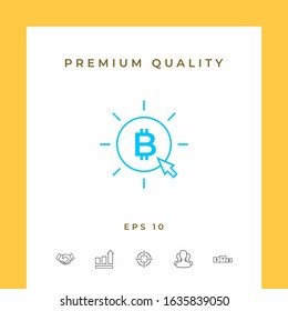 Bitcoin coin with arrow click - click here, buy bitcoin -line icon.