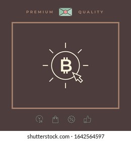 Bitcoin coin with arrow click - click here, buy bitcoin -line icon.