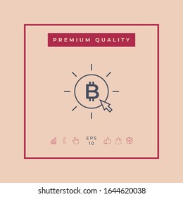 Bitcoin coin with arrow click - click here, buy bitcoin -line icon.