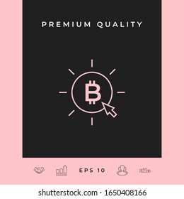 Bitcoin coin with arrow click - click here, buy bitcoin -line icon.