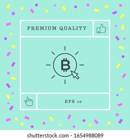 Bitcoin coin with arrow click - click here, buy bitcoin -line icon.