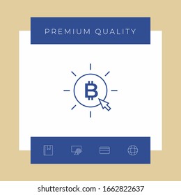 Moneda de bitcoin con clic de flecha - haga clic aquí, comprar icono de línea de bitcoin.