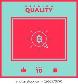 Moneda de bitcoin con clic de flecha - haga clic aquí, comprar icono de línea de bitcoin.