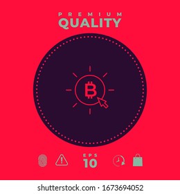 Bitcoin coin with arrow click - click here, buy bitcoin -line icon.
