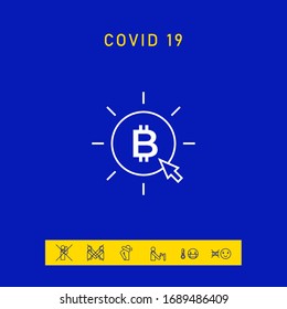 Moneda de bitcoin con clic de flecha - haga clic aquí, comprar icono de línea de bitcoin.