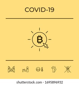 Bitcoin coin with arrow click - click here, buy bitcoin -line icon.
