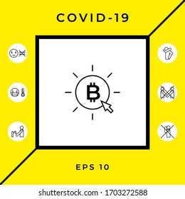 Moneda de bitcoin con clic de flecha - haga clic aquí, comprar icono de línea de bitcoin.