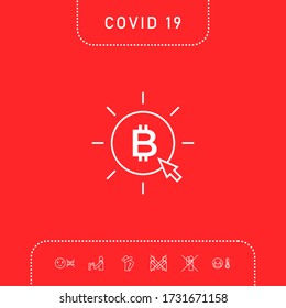 Bitcoin coin with arrow click - click here, buy bitcoin -line icon.