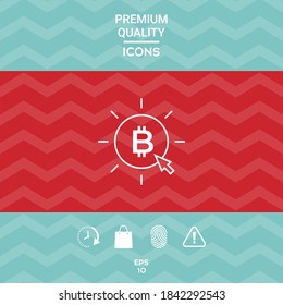 Bitcoin coin with arrow click - click here, buy bitcoin -line icon.