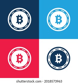 Bitcoin Coin blue and red four color minimal icon set