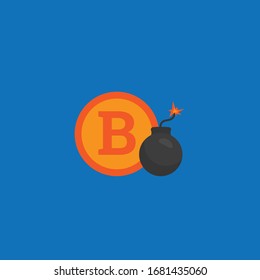 bitcoin coin and bomb.vector illustration.flat design.