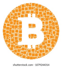 Bitcoin Coin collage icon of square shapes and circle particles in variable sizes. Vector items are organized into bitcoin coin mosaic design concept.