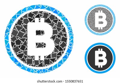 Bitcoin coin composition of tremulant elements in variable sizes and color tints, based on Bitcoin coin icon. Vector tuberous elements are combined into composition.