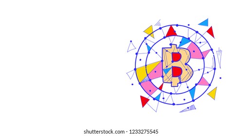 bitcoin coin crypto currency virtual money concept sketch doodle horizontal isolated flat vector illustration
