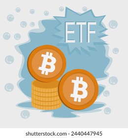 Bitcoin Coin und ETF Text , Concept Entering the Digital Money Fund.