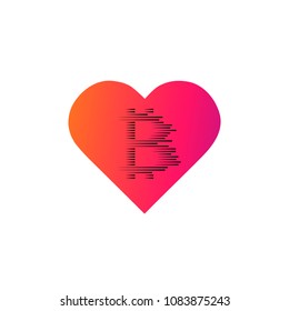 Bitcoin coin with fast speed motion lines and heart