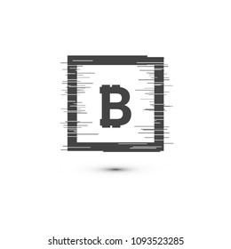 Bitcoin coin with fast speed motion lines and glitch frames set. Geometric shapes with distortion effect.Glow Design for Graphic Design. Vector Illustration