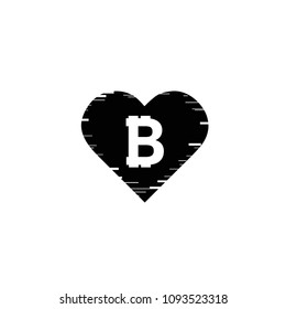 Bitcoin coin with fast speed motion lines and glitch heart