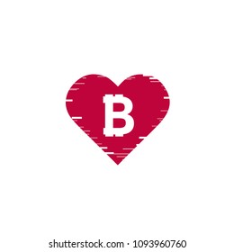 Bitcoin coin with fast speed motion lines and glitch heart