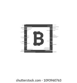 Bitcoin coin with fast speed motion lines and glitch frames set. Geometric shapes with distortion effect.Glow Design for Graphic Design. Vector Illustration