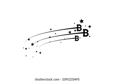 Bitcoin coin with fast speed motion lines. Abstract Falling bitcoin- Black Shooting bitcoin with Elegant Star Trail on White Background - Meteoroid, Comet, Asteroid, Stars, Bitcoin