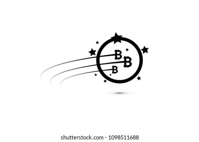 Bitcoin coin with fast speed motion lines. Abstract Falling bitcoin- Black Shooting bitcoin with Elegant Star Trail on White Background - Meteoroid, Comet, Asteroid, Stars, Bitcoin