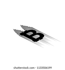 Bitcoin coin with fast speed motion lines and isometric