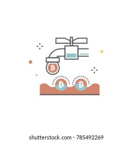 Bitcoin coin faucet concept vector illustration. Bitcoin pipe icon. 