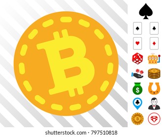 Bitcoin Coin icon with bonus gamble pictograms. Vector illustration style is flat iconic symbols. Designed for gamble ui.