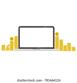 Bitcoin coin icon in laptop
