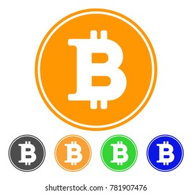 Bitcoin Coin icon. Vector illustration style is a flat iconic bitcoin coin symbol with grey, green, blue, yellow color versions. Designed for web and software interfaces.