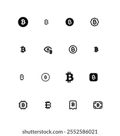 Bitcoin coin icons in minimalistic style 
