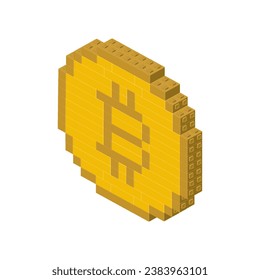 Bitcoin coin in isometry. Vector clipart